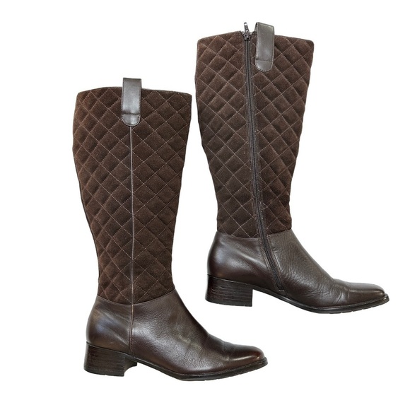 Lands End Leather Equestrian Quilted Suede Riding Boots - Picture 1 of 10